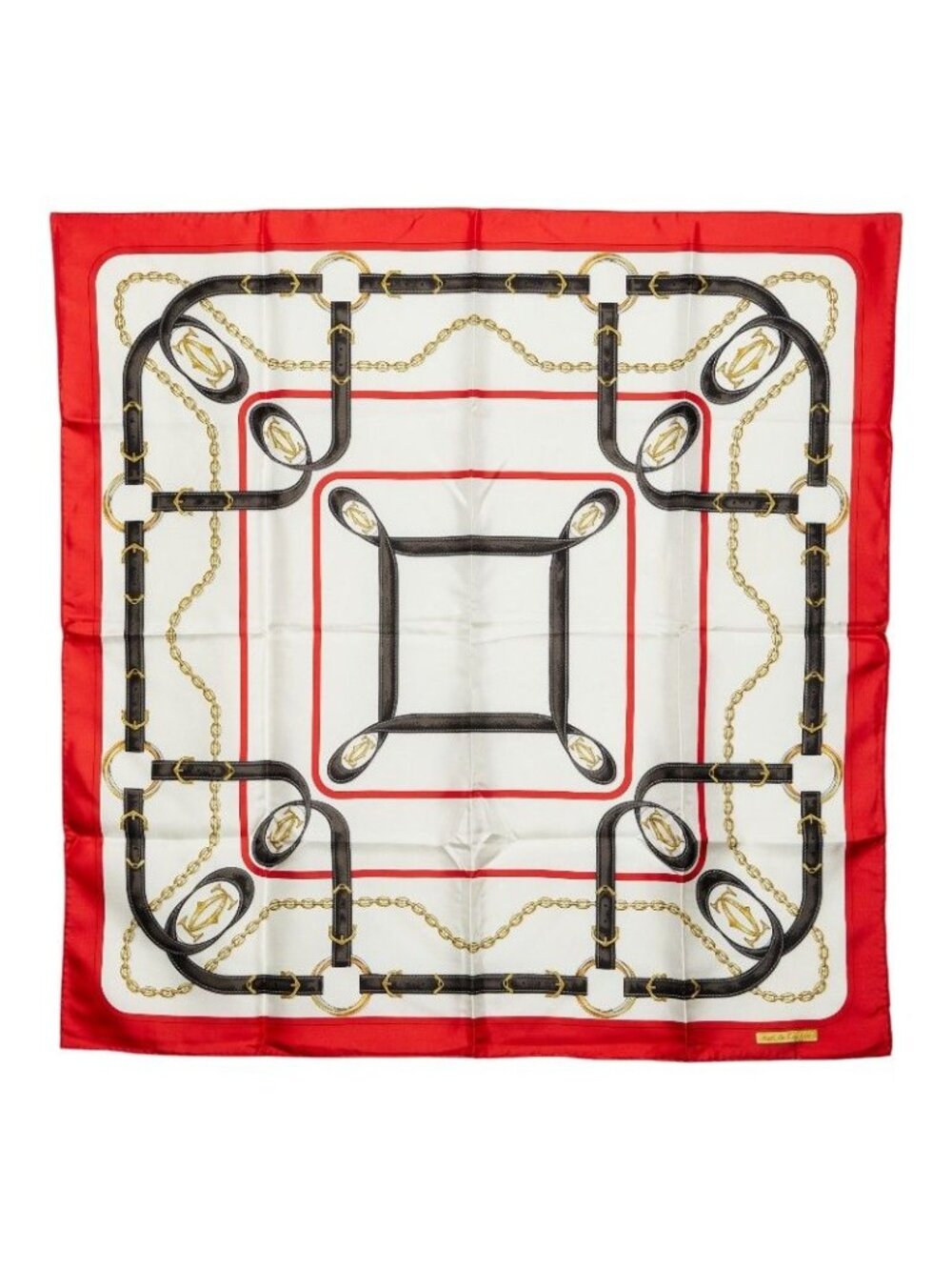 Cartier Belt Chain Logo Scarf Red Multicolor Silk